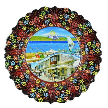 Toptan Alaçatı Bölgesi Temalı Çini Myros Resim Tabak 25 cm - 5