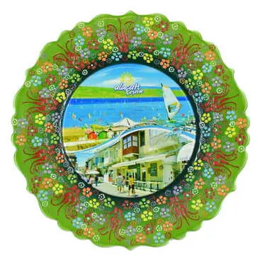 Toptan Alaçatı Bölgesi Temalı Çini Myros Resim Tabak 25 cm - 6