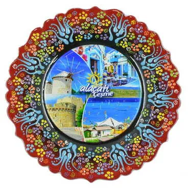 Toptan Alaçatı Bölgesi Temalı Çini Myros Resim Tabak 25 cm - 7