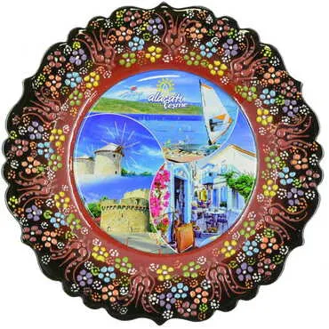 Toptan Alaçatı Bölgesi Temalı Çini Myros Resim Tabak 25 cm - 8