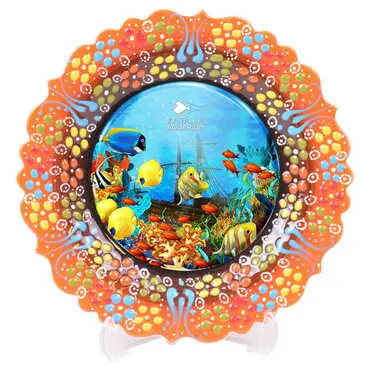 Aquapark Themed Turkish Ceramic Plate With Epoxy 25 Cm - 6