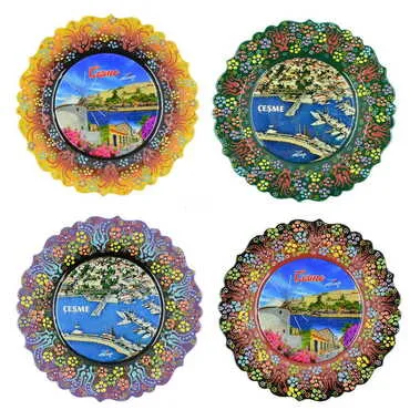 Cesme Themed Turkish Ceramic Plate With Epoxy 25 Cm - 4