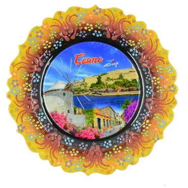 Cesme Themed Turkish Ceramic Plate With Epoxy 25 Cm - 5