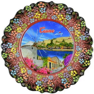 Cesme Themed Turkish Ceramic Plate With Epoxy 25 Cm - 6