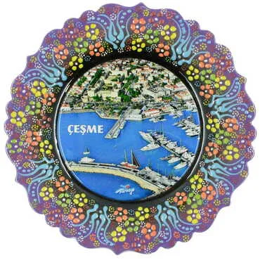 Cesme Themed Turkish Ceramic Plate With Epoxy 25 Cm - 7