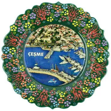 Cesme Themed Turkish Ceramic Plate With Epoxy 25 Cm - 8