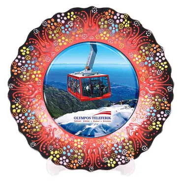 Cable Card Themed Turkish Ceramic Plate With Epoxy 25 Cm - 8