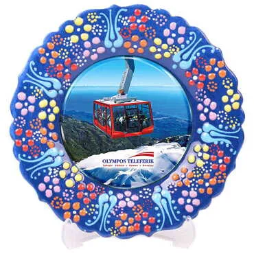 Cable Card Themed Turkish Ceramic Plate With Epoxy 25 Cm - 9