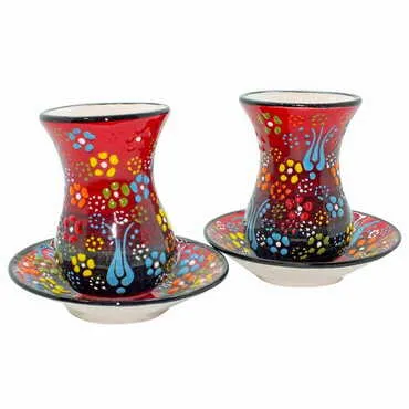 Turkish Ceramic Relief Tea Set of 2 Pcs - 3