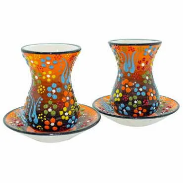 Turkish Ceramic Relief Tea Set of 2 Pcs - 4