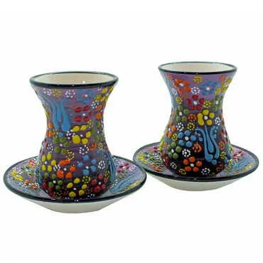 Turkish Ceramic Relief Tea Set of 2 Pcs - 5