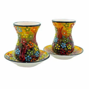 Turkish Ceramic Relief Tea Set of 2 Pcs - 9