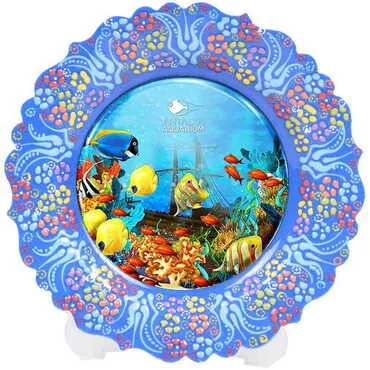 Aquapark Themed Turkish Ceramic Plate With Epoxy 30 Cm - 4