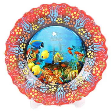 Aquapark Themed Turkish Ceramic Plate With Epoxy 30 Cm - 5