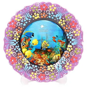 Aquapark Themed Turkish Ceramic Plate With Epoxy 30 Cm - 7