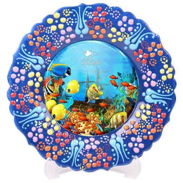 Aquapark Themed Turkish Ceramic Plate With Epoxy 30 Cm - 9