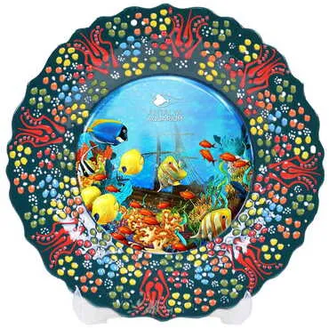 Aquapark Themed Turkish Ceramic Plate With Epoxy 30 Cm - 11