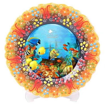 Aquapark Themed Turkish Ceramic Plate With Epoxy 30 Cm - 12