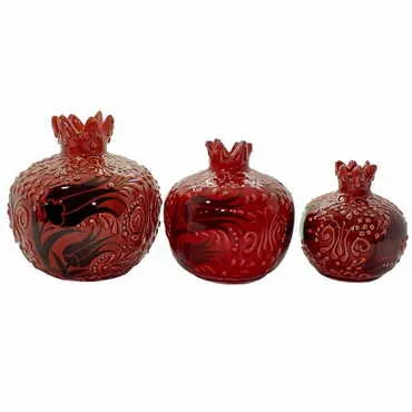 Turkish Ceramic Turquoise Pomegranate Figurine Set of 3 Pcs - 5