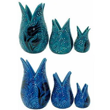 Turkish Ceramic Tulip Shaped Vase Set of 3 pcs - 2
