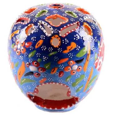 Turkish Ceramic Engraved Round Candle Holder - 6