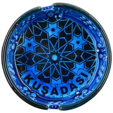 Kusadasi Themed Turkish Ceramic Turquoise Ashtray Big Size - 4