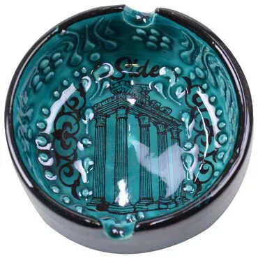 Side Themed Turkish Ceramic Turquoise Ashtray Small Size - 3