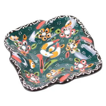 Turkish Ceramic Turquoise Square Ashtray Small Size - 5