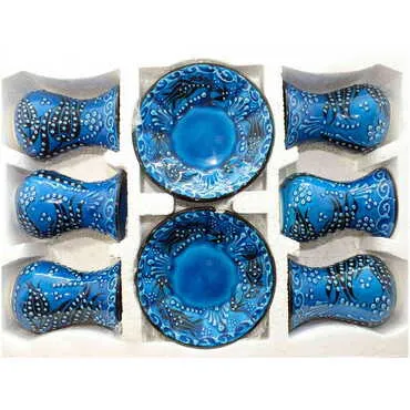 Turkish Ceramic Turquoise Tea Glass Set of 6 Pcs - 3
