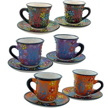 Turkish Ceramic Relief Coffee Cup Set of 2 pcs - 2