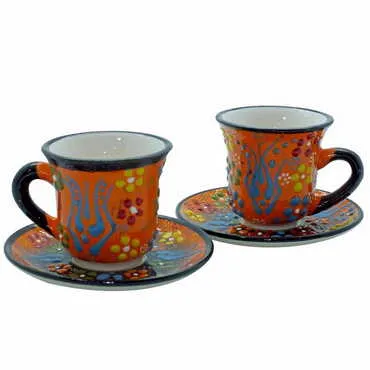Turkish Ceramic Relief Coffee Cup Set of 2 pcs - 3