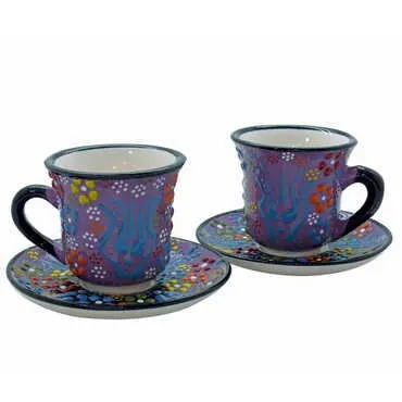 Turkish Ceramic Relief Coffee Cup Set of 2 pcs - 4