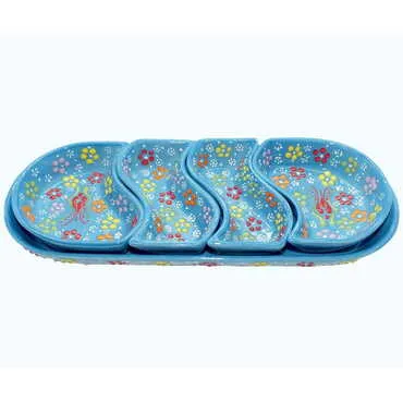 Turkish Ceramic Relief Platter Serving Set of 4 Pcs - 3