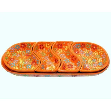 Turkish Ceramic Relief Platter Serving Set of 4 Pcs - 5