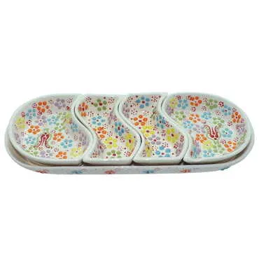 Turkish Ceramic Relief Platter Serving Set of 4 Pcs - 12