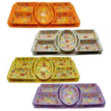 Turkish Ceramic Relief Platter Serving Set of 5 Pcs - 4