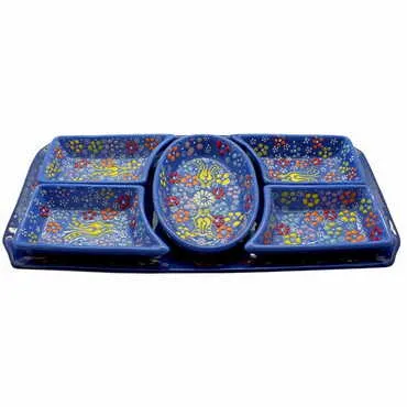 Turkish Ceramic Relief Platter Serving Set of 5 Pcs - 5