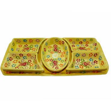 Turkish Ceramic Relief Platter Serving Set of 5 Pcs - 8