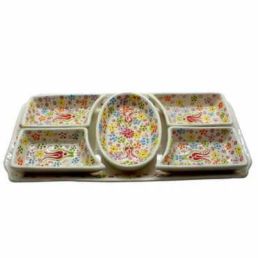 Turkish Ceramic Relief Platter Serving Set of 5 Pcs - 9