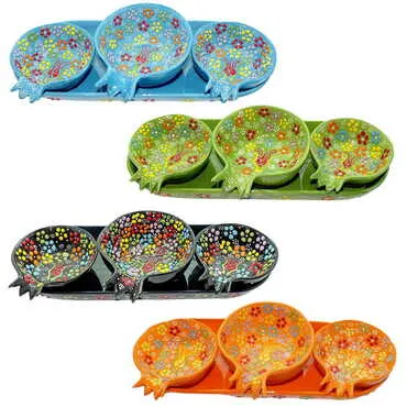 Turkish Ceramic Relief Pomegranate Appetizer Set 3 Pcs - 2