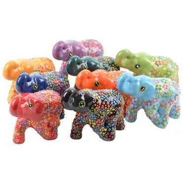 Turkish Ceramic Relief Handpainted Elephant Figurine Medium Size - 2