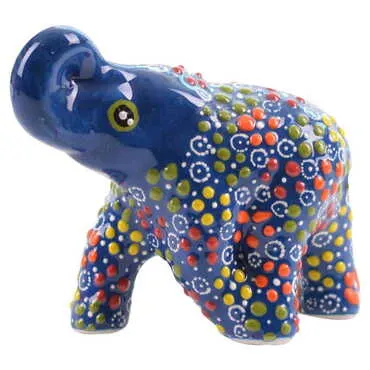 Turkish Ceramic Relief Handpainted Elephant Figurine Medium Size - 8