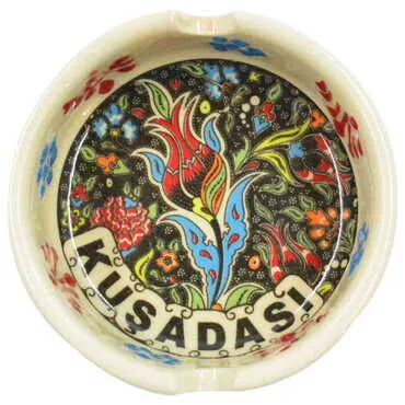 Kusadasi Themed Turkish Ceramic Special Relief Ashtray Small Size - 4