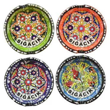 Sığacık Themed Turkish Ceramic Special Relief Ashtray Small Size - 3
