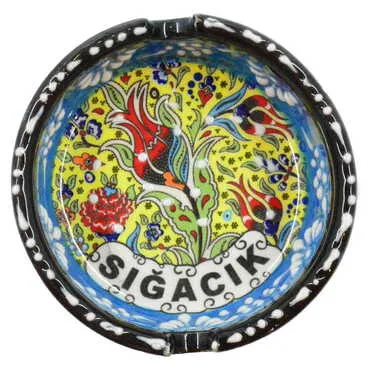 Sığacık Themed Turkish Ceramic Special Relief Ashtray Small Size - 4