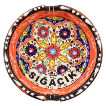 Sığacık Themed Turkish Ceramic Special Relief Ashtray Small Size - 5