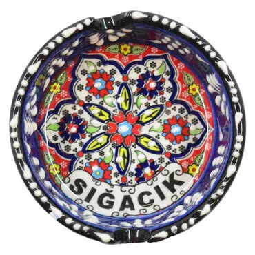 Sığacık Themed Turkish Ceramic Special Relief Ashtray Small Size - 6