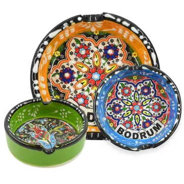 Bodrum Themed Turkish Ceramic Special Relief Ashtray Big Size - 5