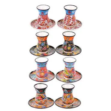 Turkish Ceramic Special Relief Tea Cup Set of 2 Pcs - 3