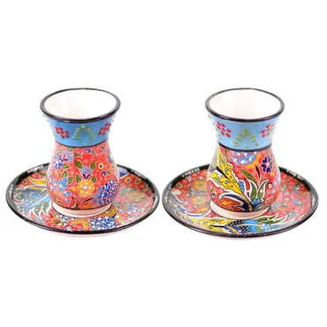 Turkish Ceramic Special Relief Tea Cup Set of 2 Pcs - 7